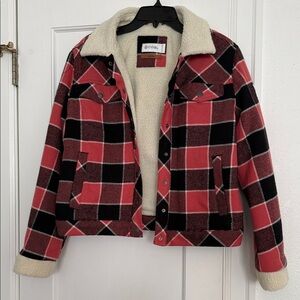Red and Black Plaid Jacket with Cream Lining